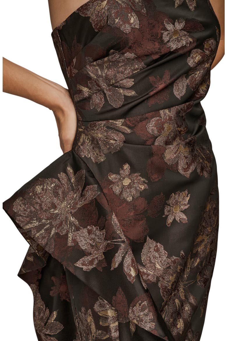 Metallic Floral Jacquard Strapless Gown, Alternate, color, CHOCOLATE PLUM