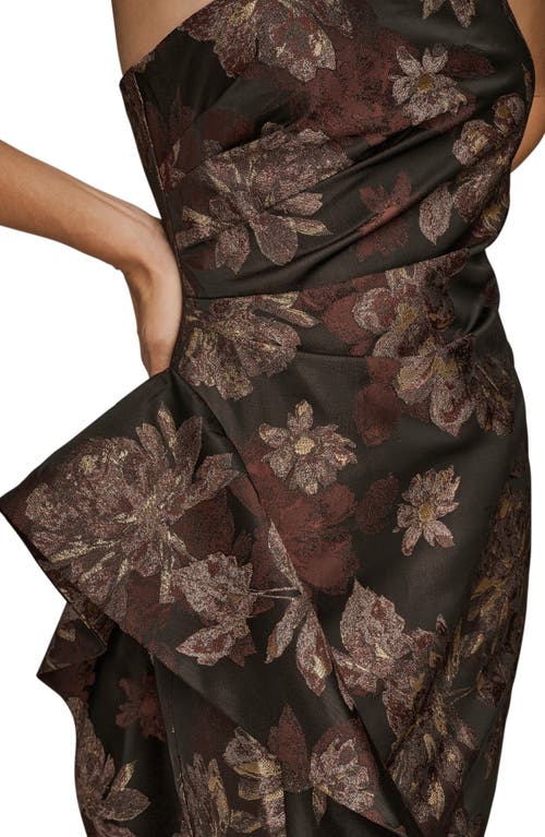 Donna Karan New York Metallic Floral Jacquard Strapless Gown In Black