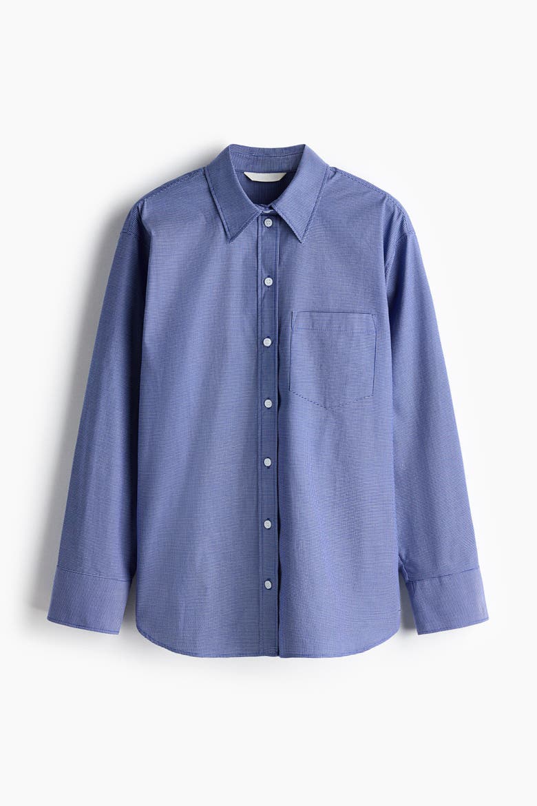 Oversized Cotton Poplin Shirt, Alternate, color, Blue/checked