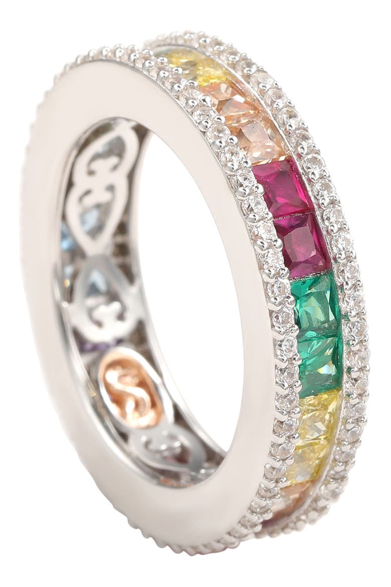 Sterling Silver Rainbow Princess Cut Cubic Zirconia Band Ring, Alternate, color, RAINBOW