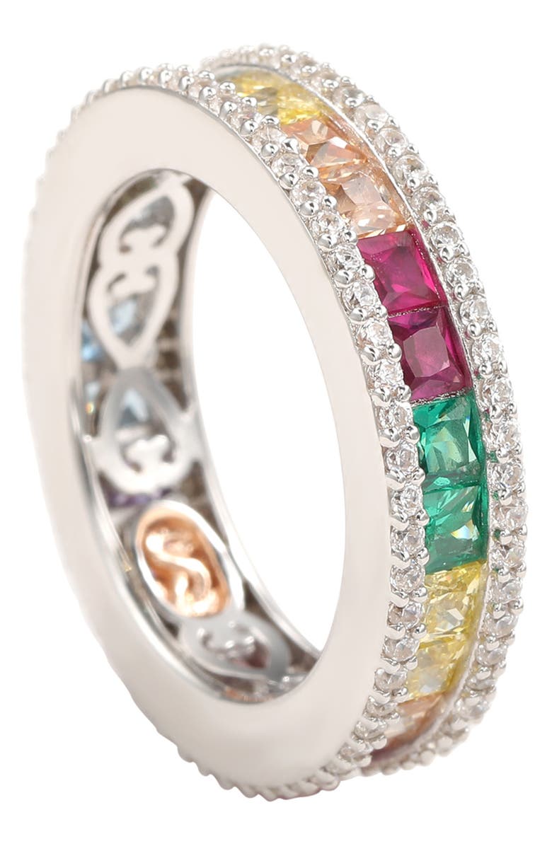 SUZY LEVIAN Sterling Silver Rainbow Princess Cut Cubic Zirconia Band Ring, Alternate, color, Rainbow
