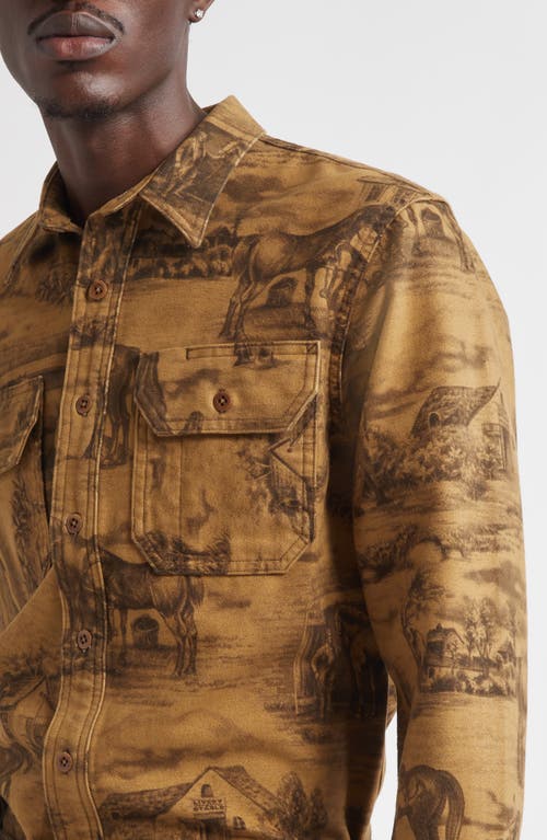 Double Rl Ranch Print Cotton Moleskin Button-up Shirt In Brown