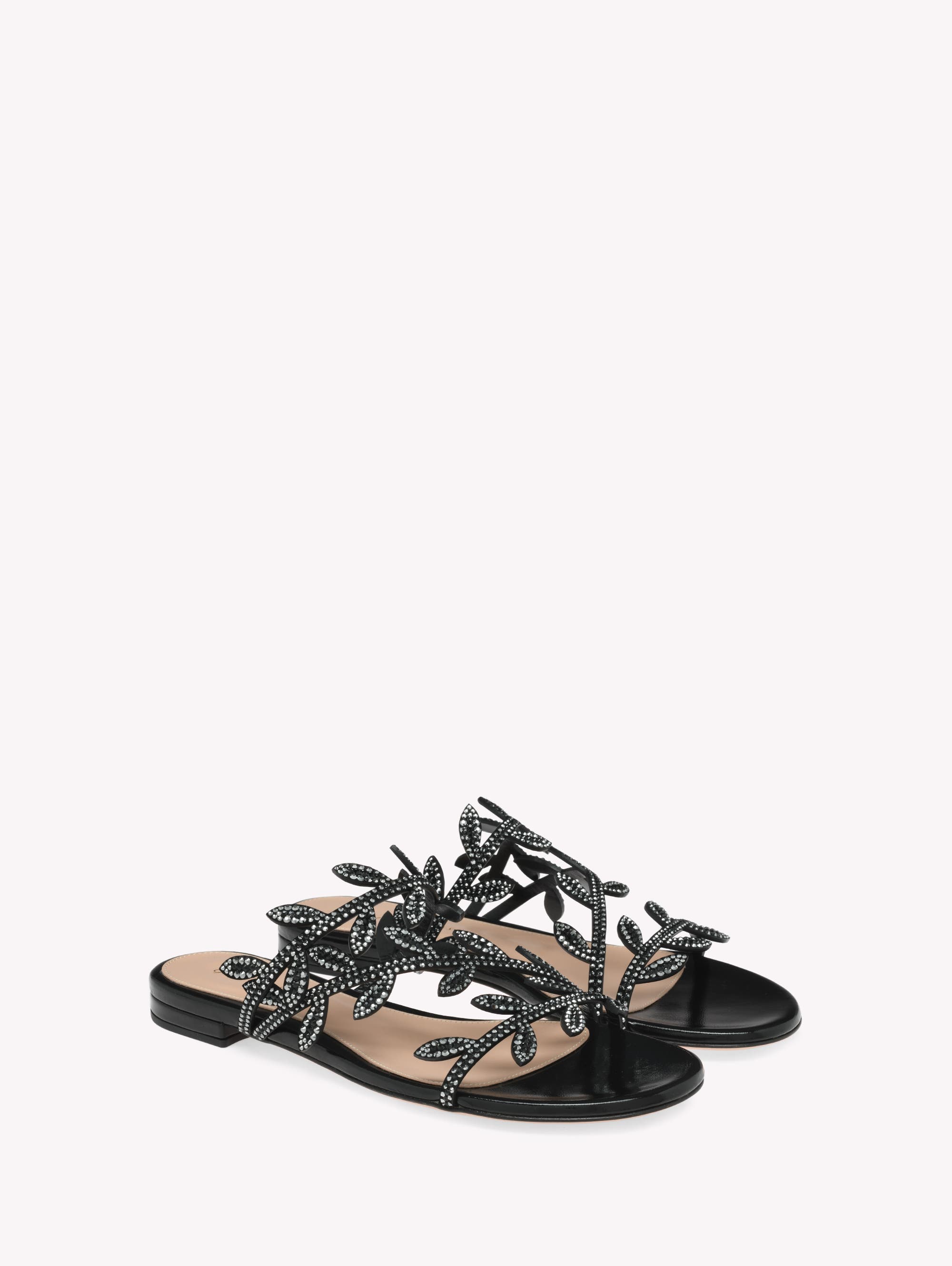Gianvito Rossi Crystal Flavia 05 Sandal, Alternate, color, Black Leather