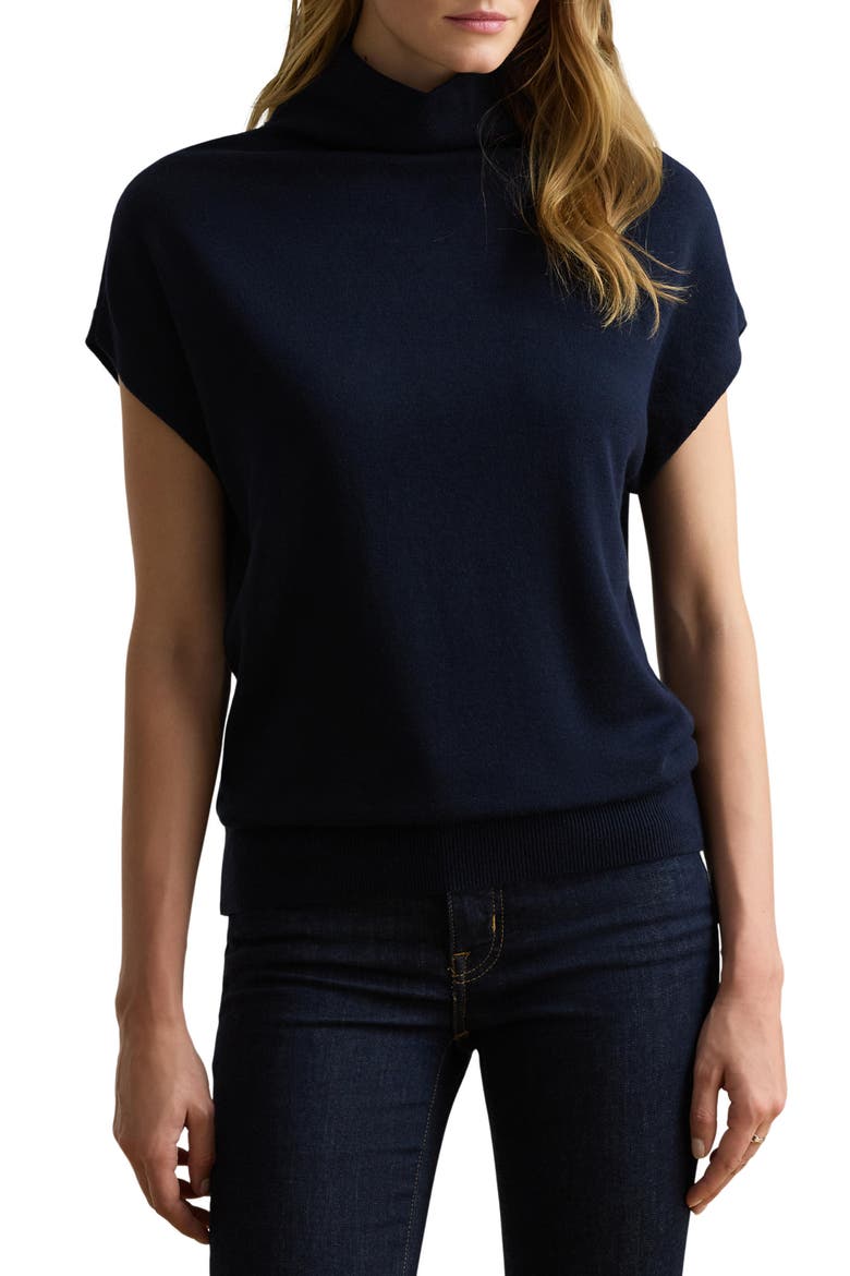 Cotton & Modal Cap Sleeve Mock Neck Top, Main, color, LAUREN NAVY BLUE