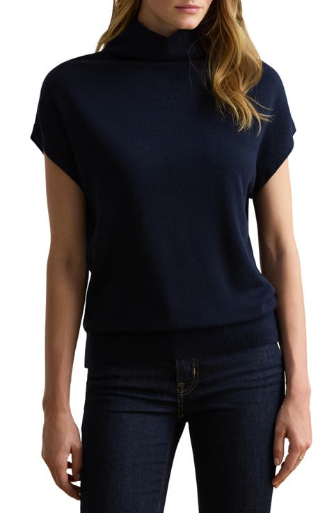 Cotton & Modal Cap Sleeve Mock Neck Top
