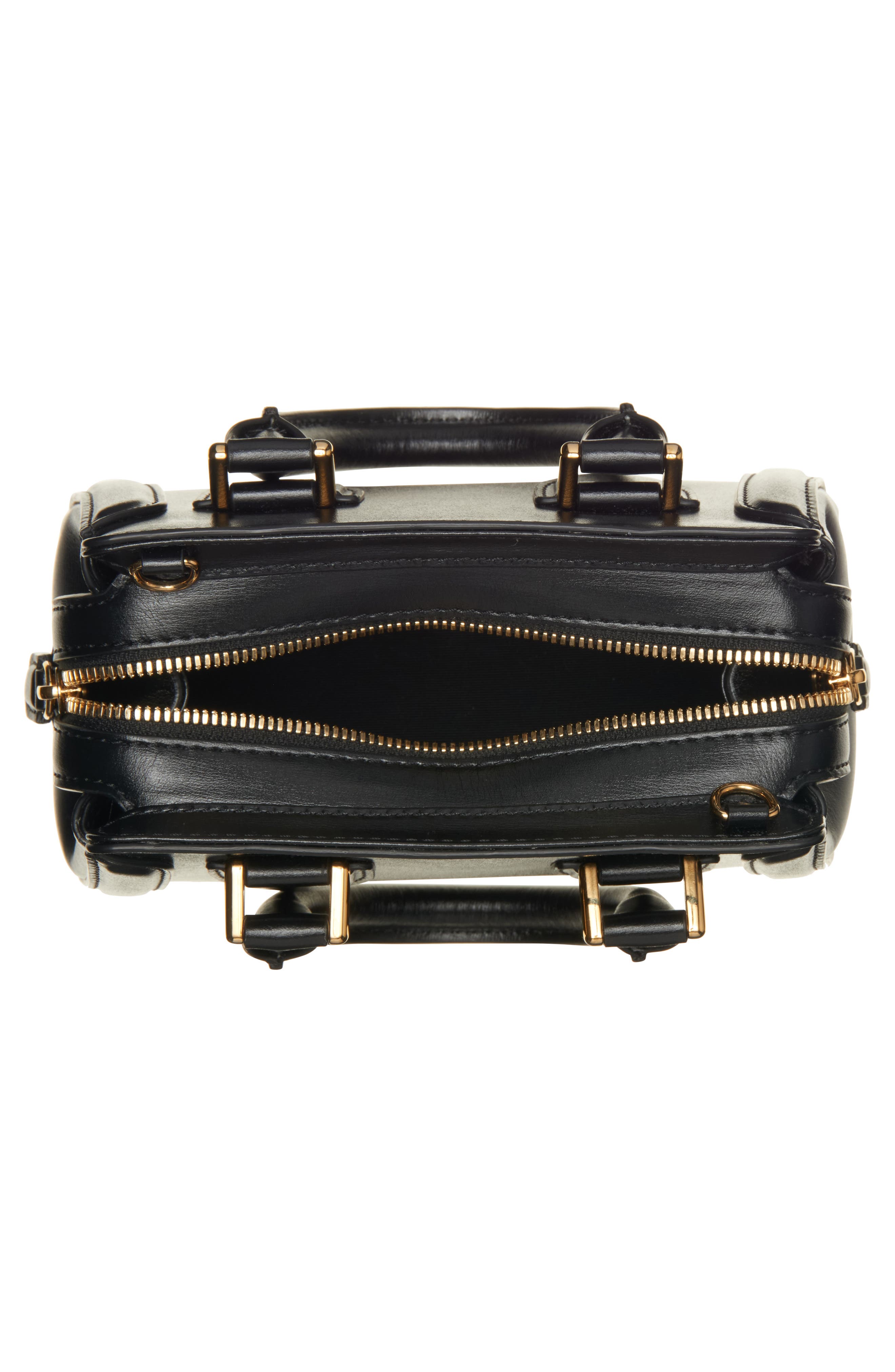 McQueen Mini Birdee Leather Top Handle Bag, Alternate, color, Black/ Gold
