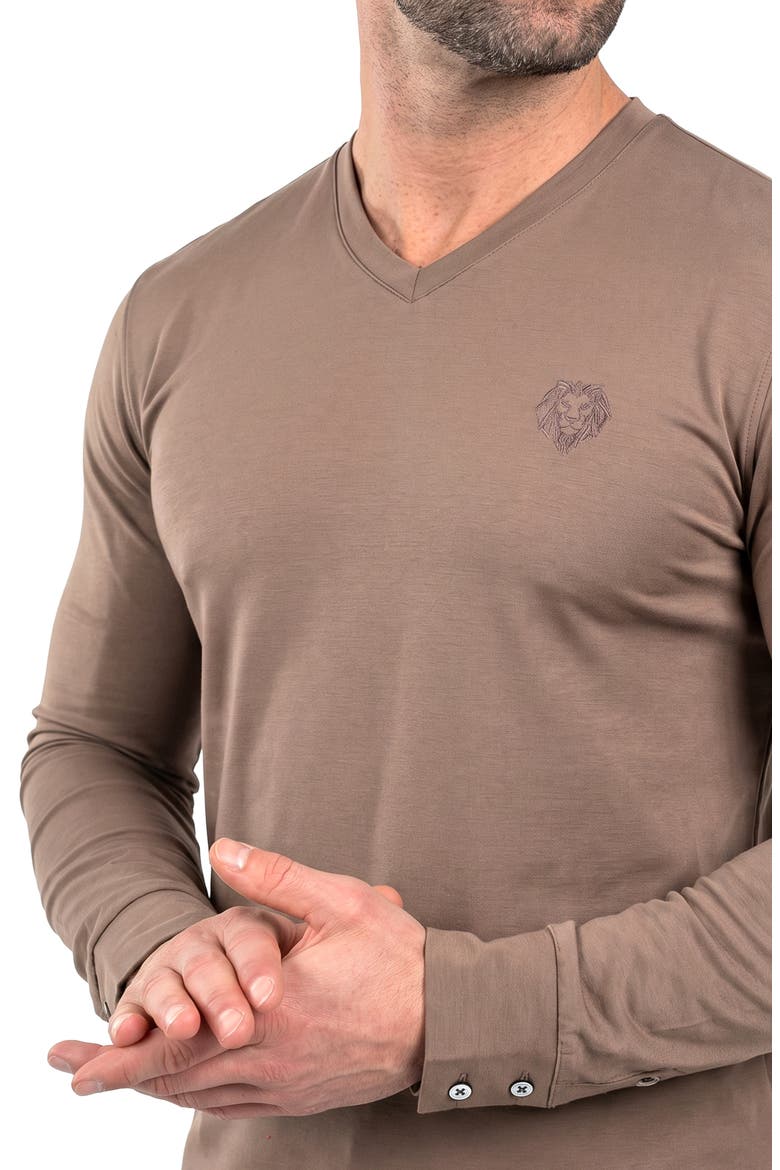 Rissa V-Neck Long Sleeve T-Shirt, Alternate, color, BROWN
