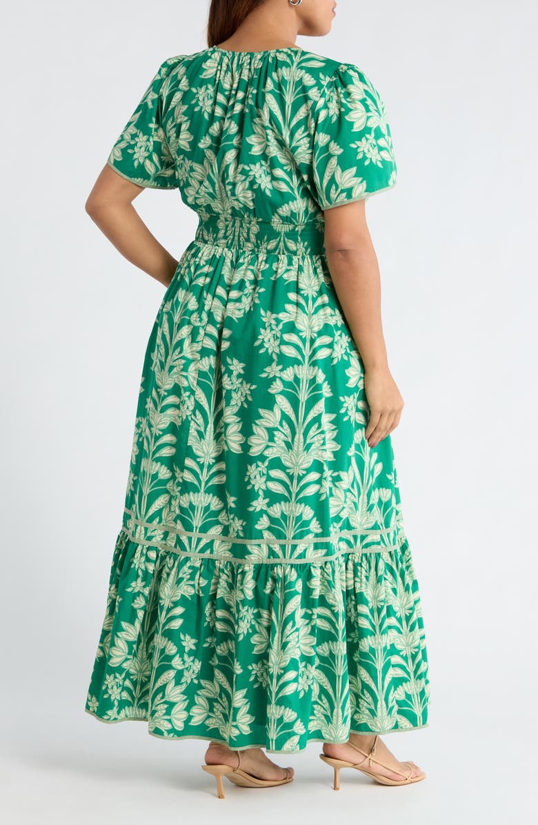 SUGARLIPS Floral Print Smocked Waist Maxi Dress, Alternate, color, Kelly-Cream