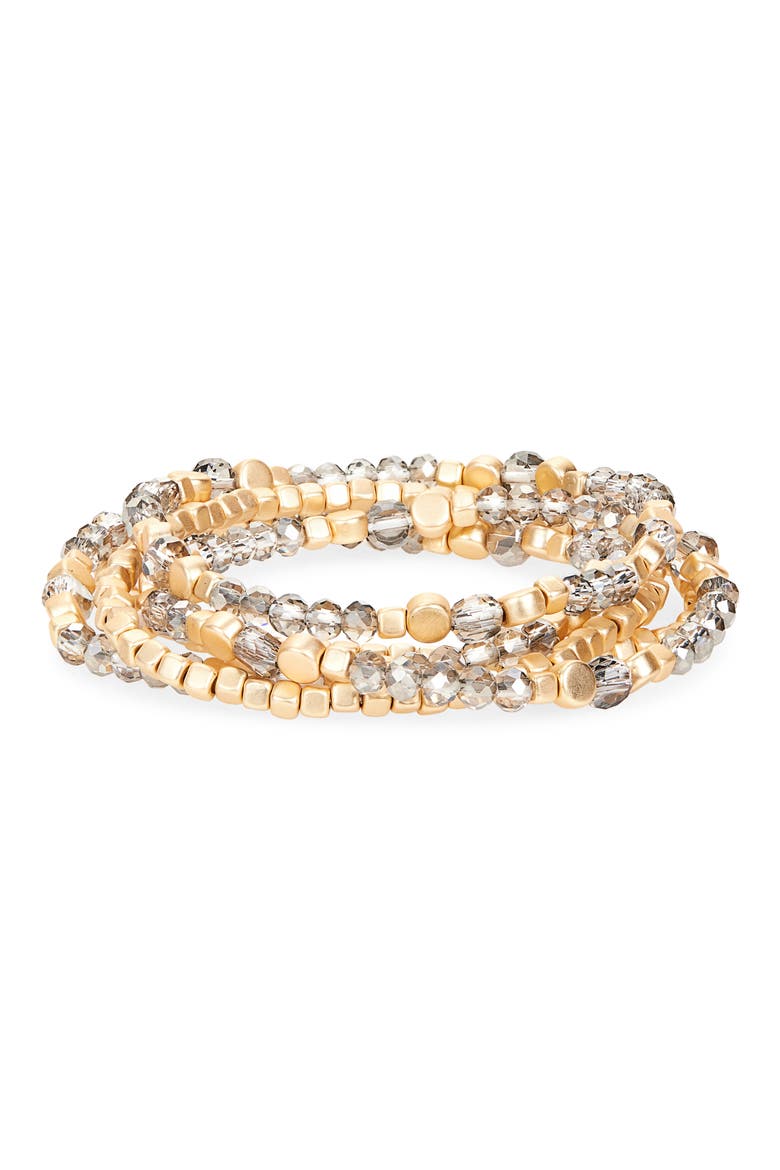 Set of 5 Beaded Stretch Bracelets, Main, color, GOLD/ MULTI