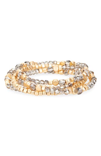 Cara Set Of 5 Beaded Stretch Bracelets In Gold