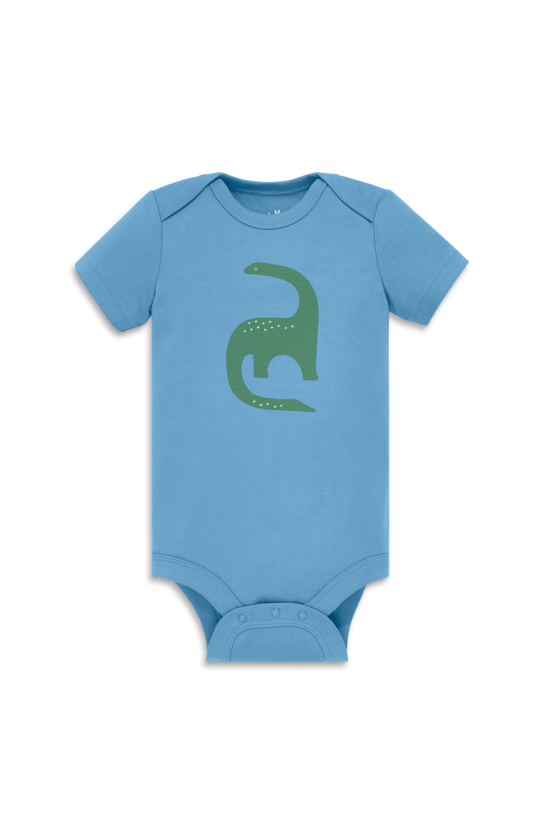 81024678 Organic Short Sleeve Dino Babysuit, Main, color, Cornflower Dinosaur