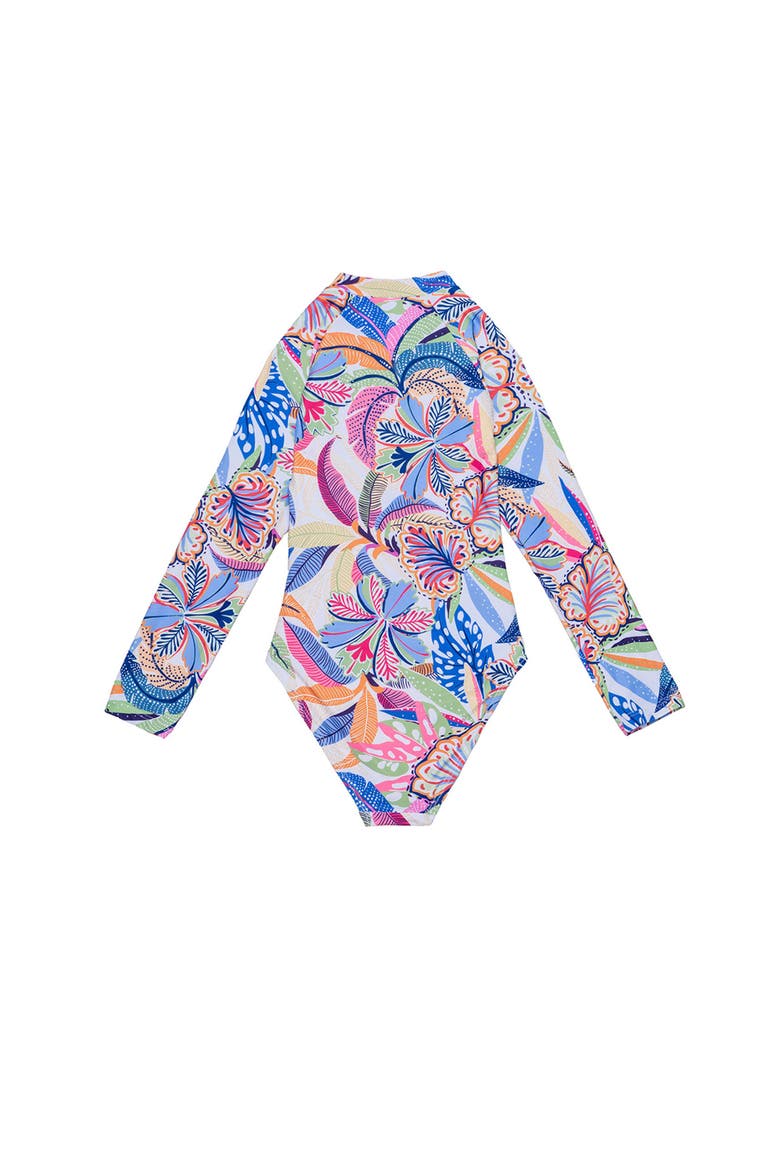 Tropic Fun Long Sleeve Zip Front One Piece, Alternate, color, Multi-Tropic