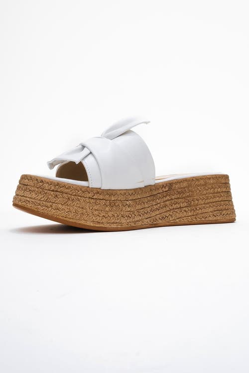 Prologue Shoes Shara Braided Bow & Bee Buckle Platform Sandal In White