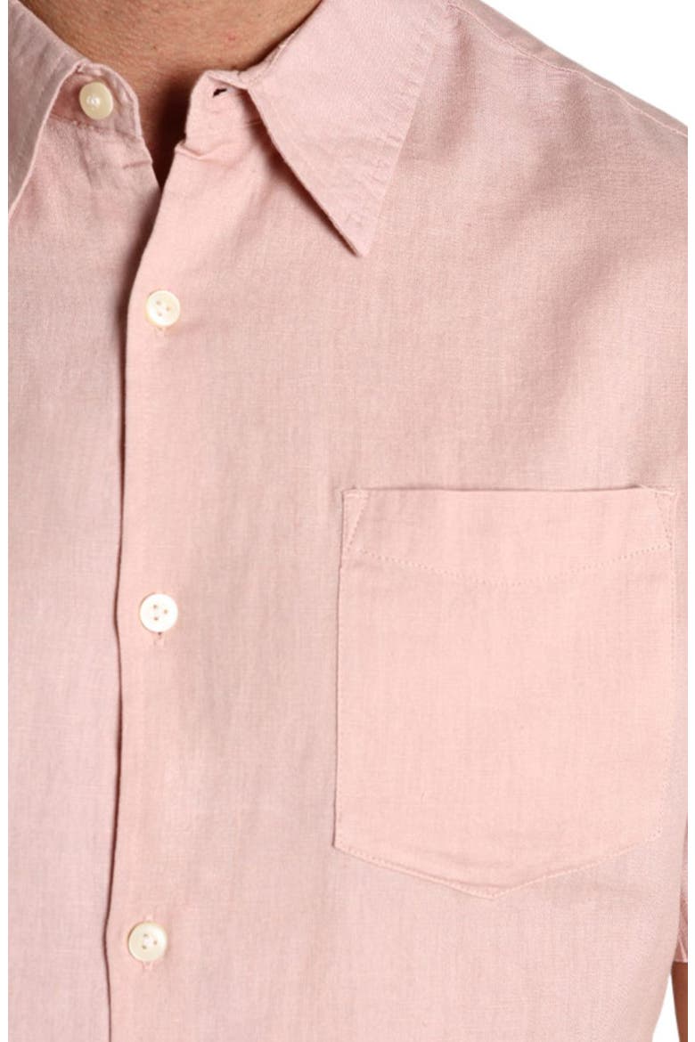 Solid Short Sleeve Cotton & Linen Button-Up Shirt, Alternate, color, PINK
