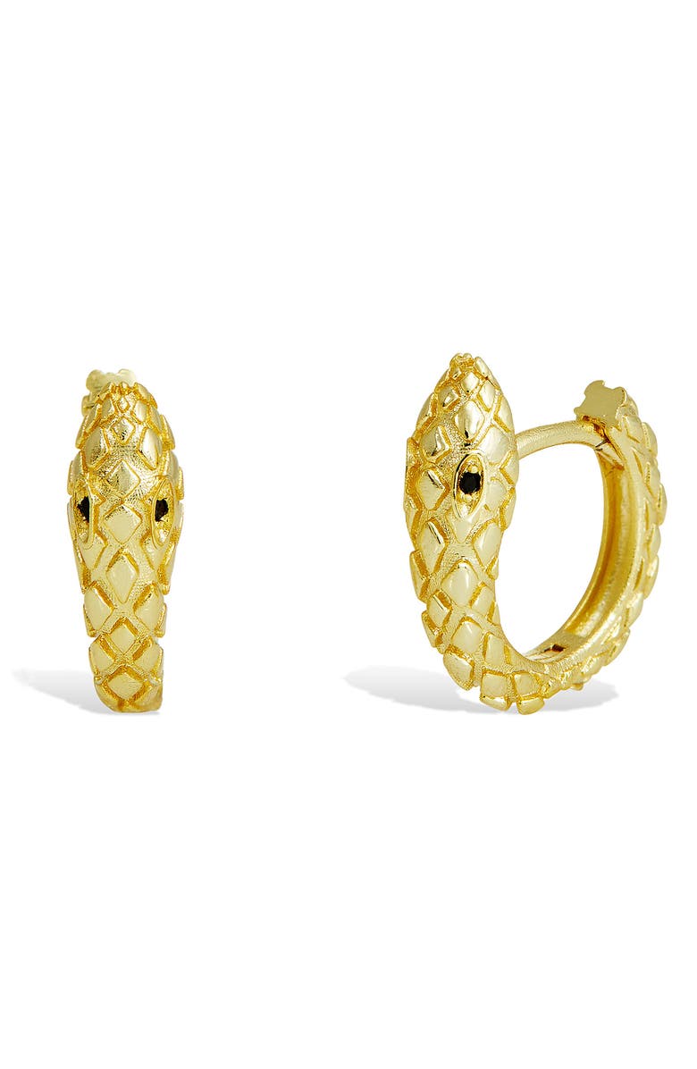 SAVVY CIE JEWELS 18K Yellow Gold Vermeil Black CZ Snake Huggie Earrings, Main, color,
