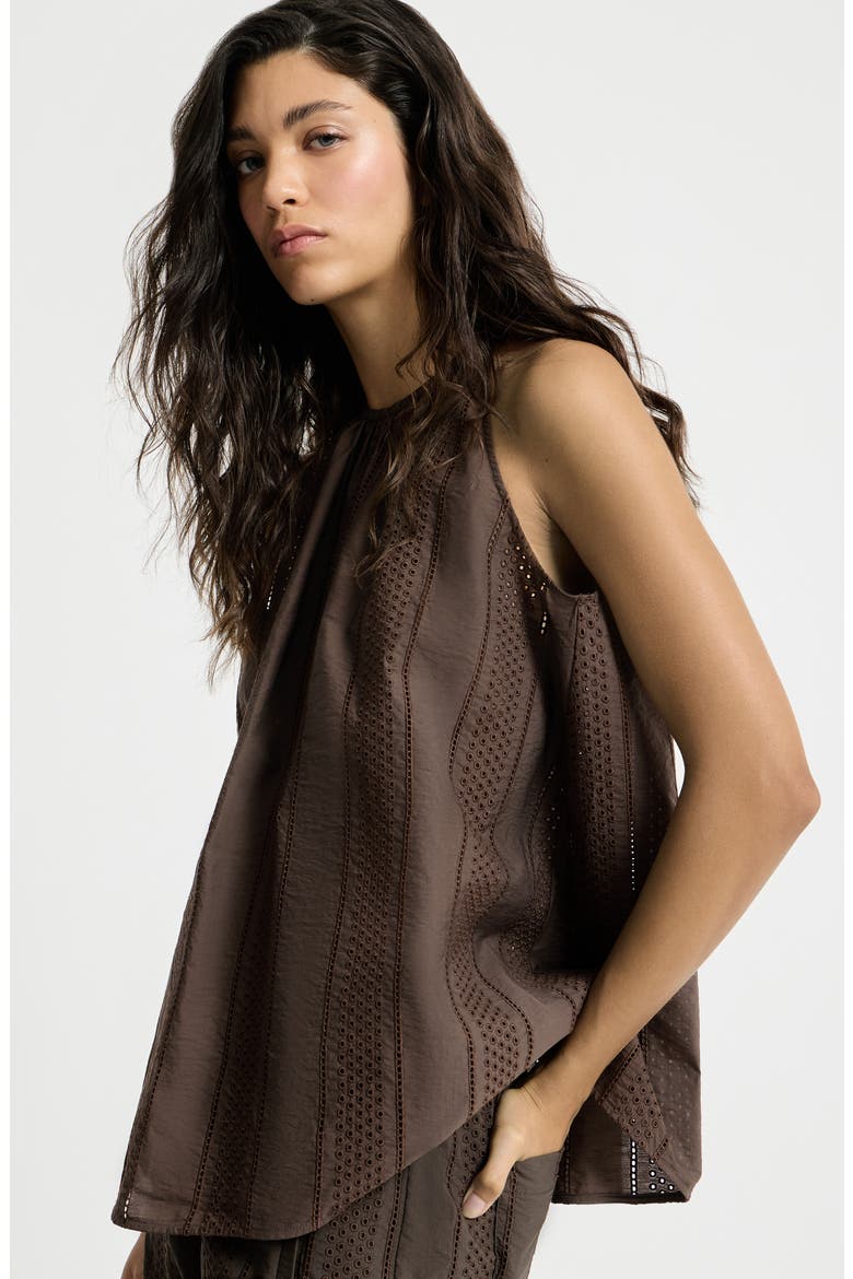 Broderie anglaise top, Alternate, color, Chocolate