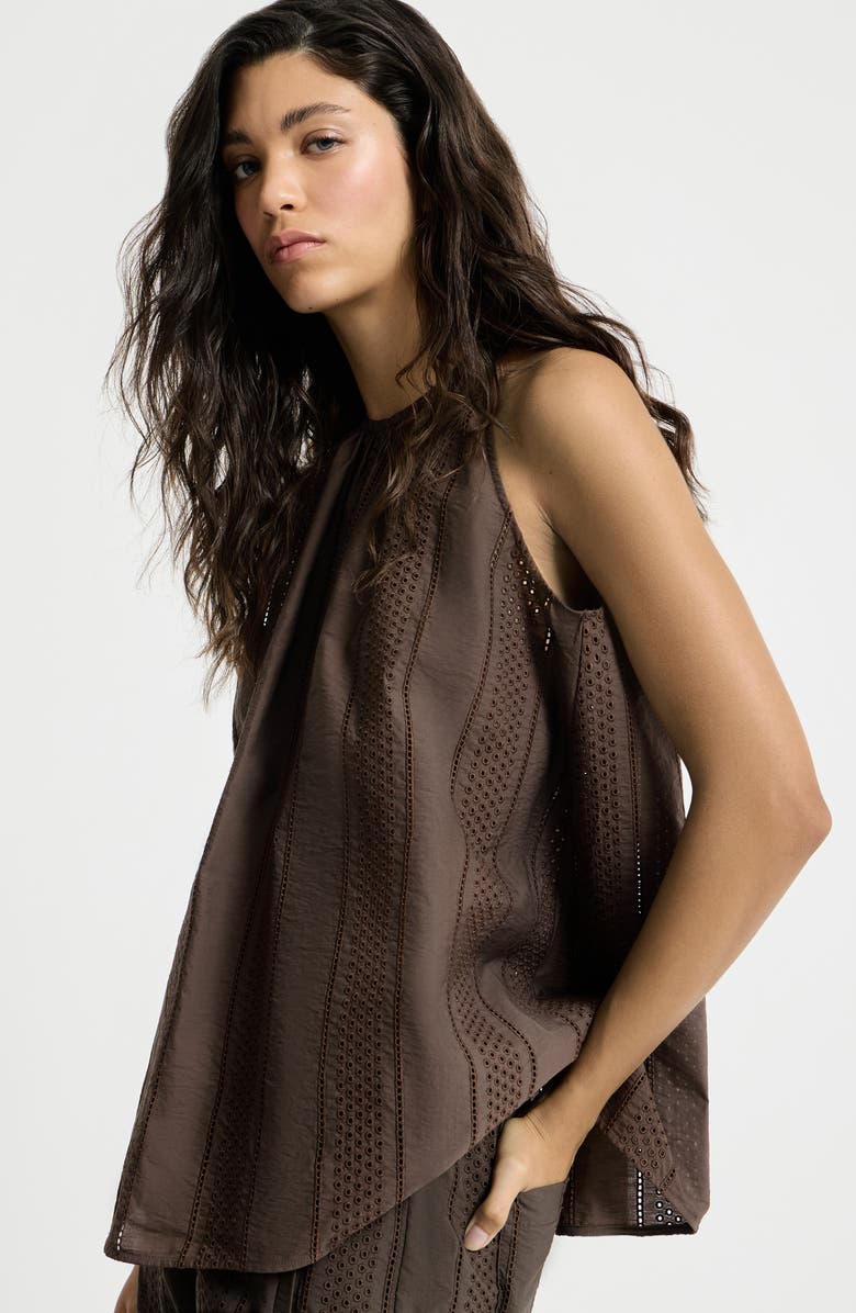 Brunello Cucinelli Broderie anglaise top, Alternate, color, Chocolate