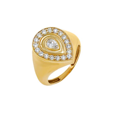 Diamond Teardrop Statement Pinky Ring 14K