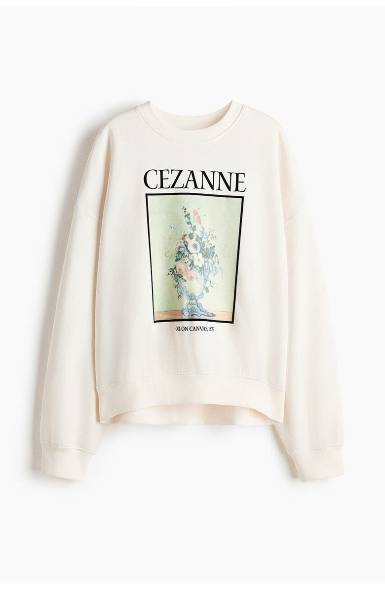 H&M Oversized Print-motif Sweatshirt, Main, color, Light Beige/Cezanne