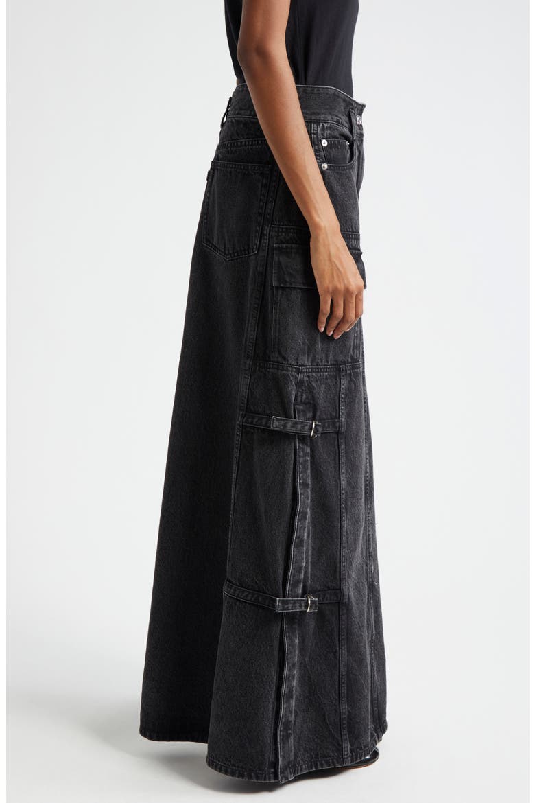 Utility Denim Maxi Skirt, Alternate, color, WASHED BLACK
