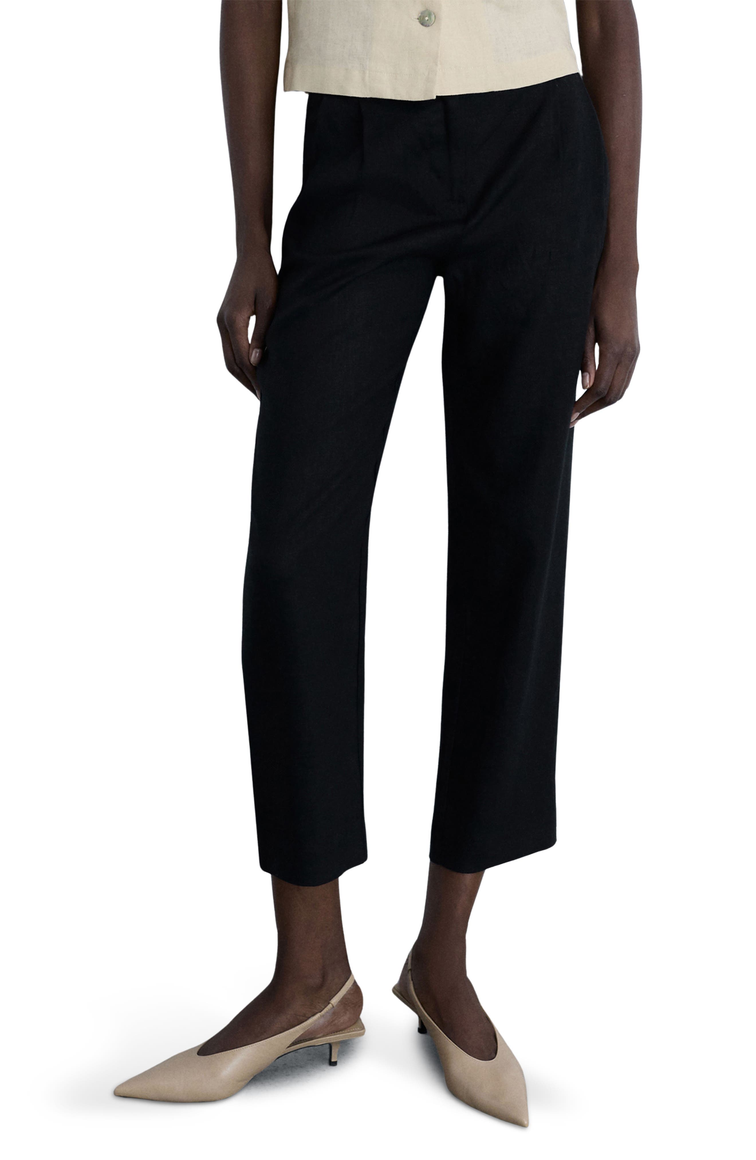 black linen wide leg crop pants