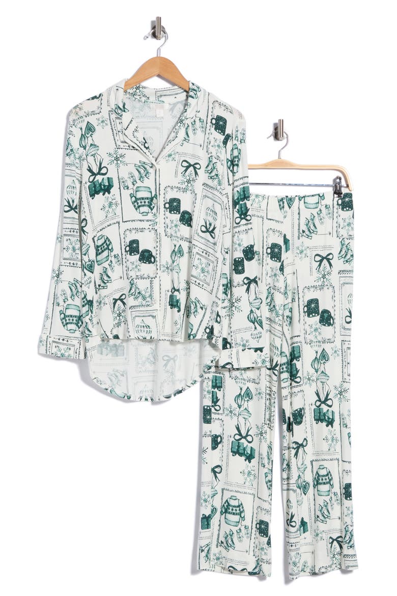 Tranquility Long Sleeve Shirt & Pants Pajamas, Alternate, color, IVORY- GREEN TOILE PATCHWORK