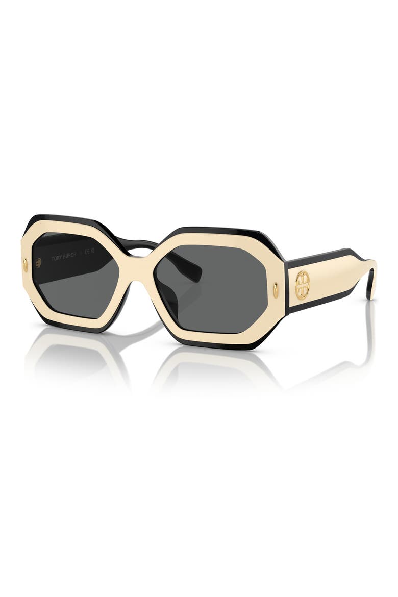 55mm Geometric Sunglasses, Alternate, color, BLACK/ IVORY / DARK GREY SOLID