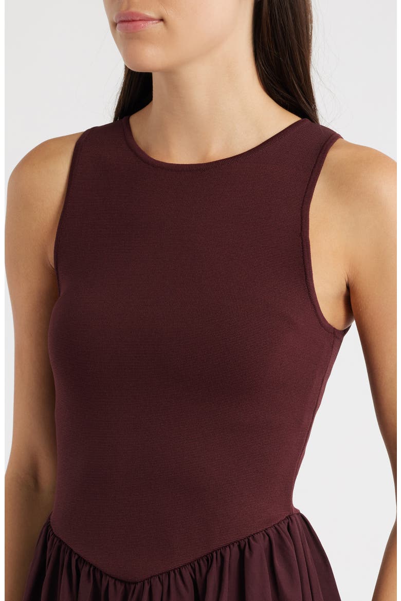 Sleeveless Mixed Media Fit & Flare Midi Dress, Alternate, color, OXBLOOD