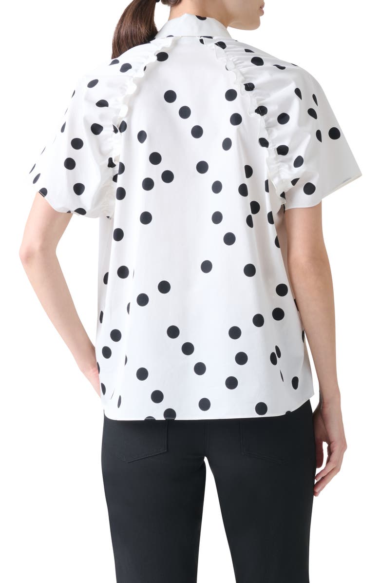 Akris punto Polka Dot Ruffle Cotton Poplin Shirt, Alternate, color, Cream-Black