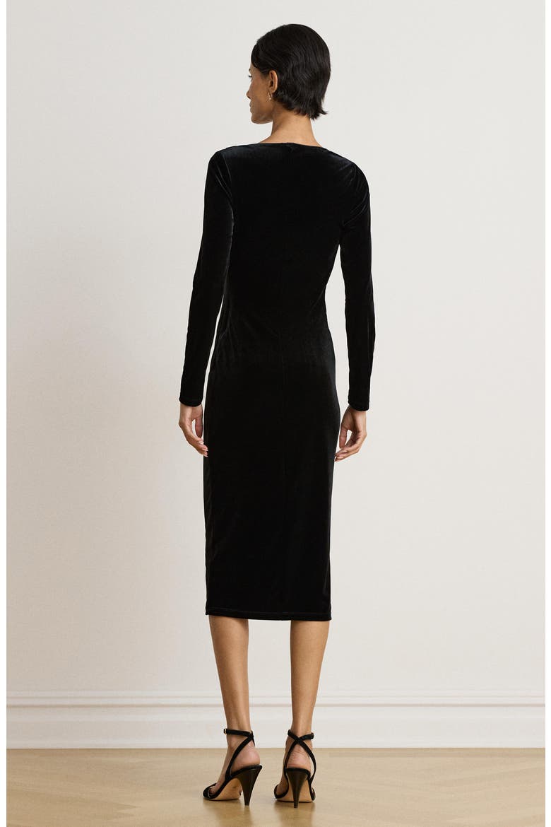 Draped Neck Long Sleeve Velvet Sheath Dress, Alternate, color, BLACK VELVET