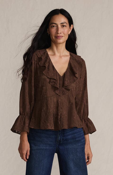 Feminine Ruffle Chiffon V Neck Blouse