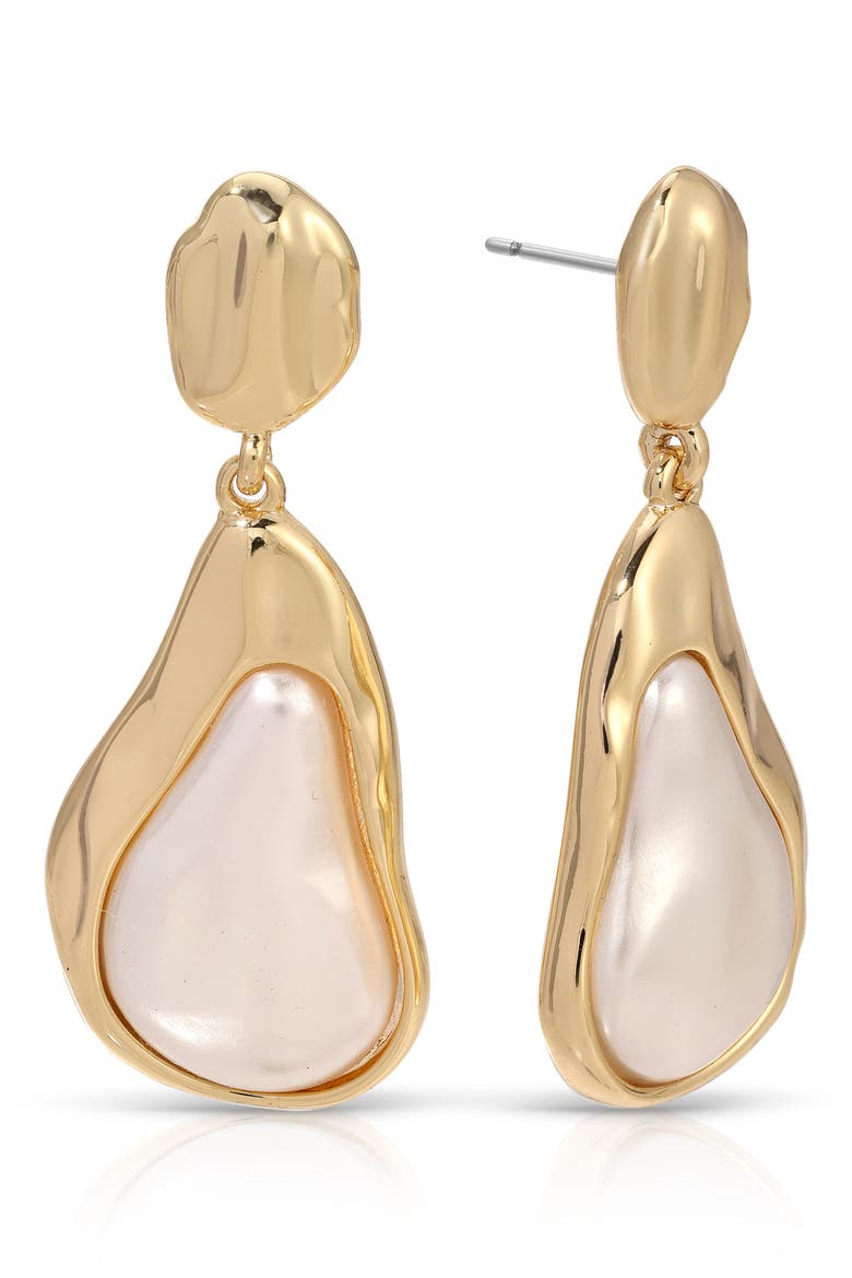 Hidden Stone Molten Drop Earrings, Main, color, PEARL
