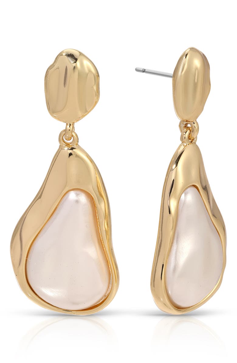 Ettika Hidden Stone Molten Drop Earrings, Main, color, Pearl