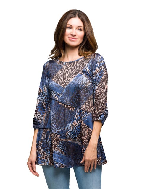 Three Quarter Sleeve Tunic Top Animal Print