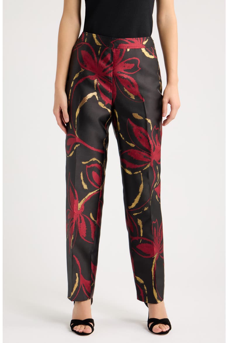Side Zip Straight Ankle Jacquard Pants, Main, color, ANNE BLACK MULTI