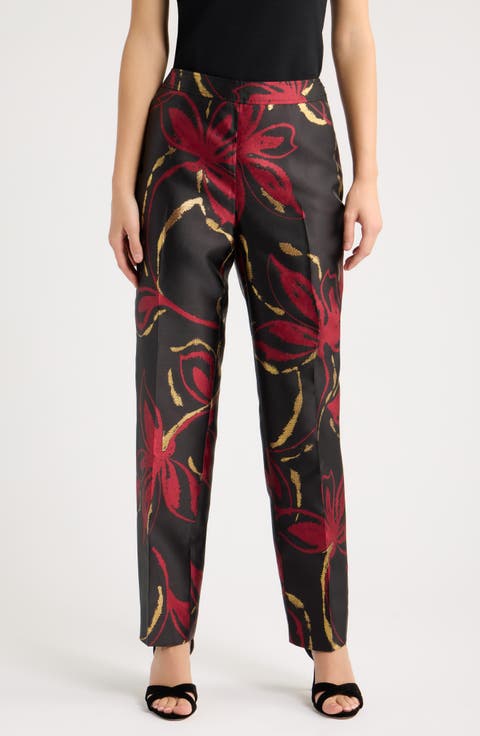 Side Zip Straight Ankle Jacquard Pants