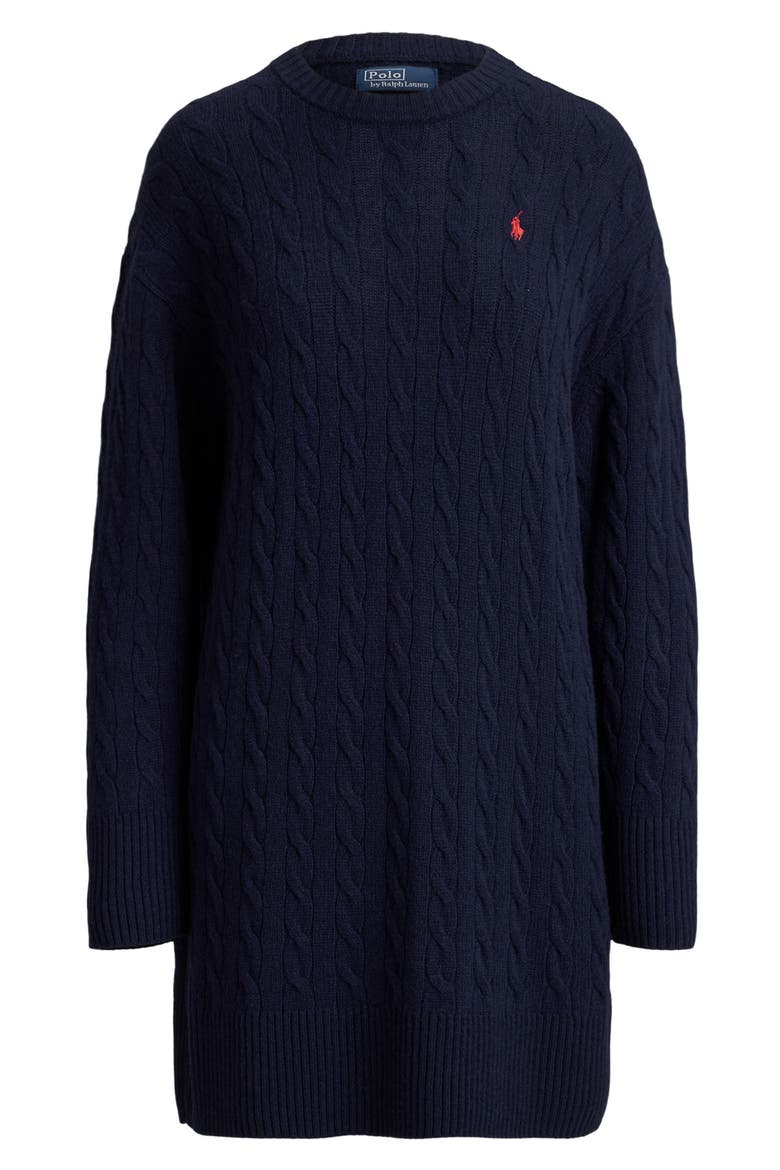 Cable Knit Sweater Dress, Alternate, color, HUNTER NAVY