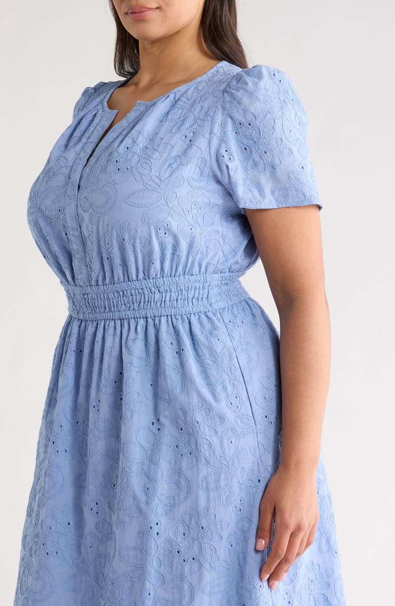 Anne Klein Embroidered Eyelet Lace Dress, Alternate, color, Surf Blue