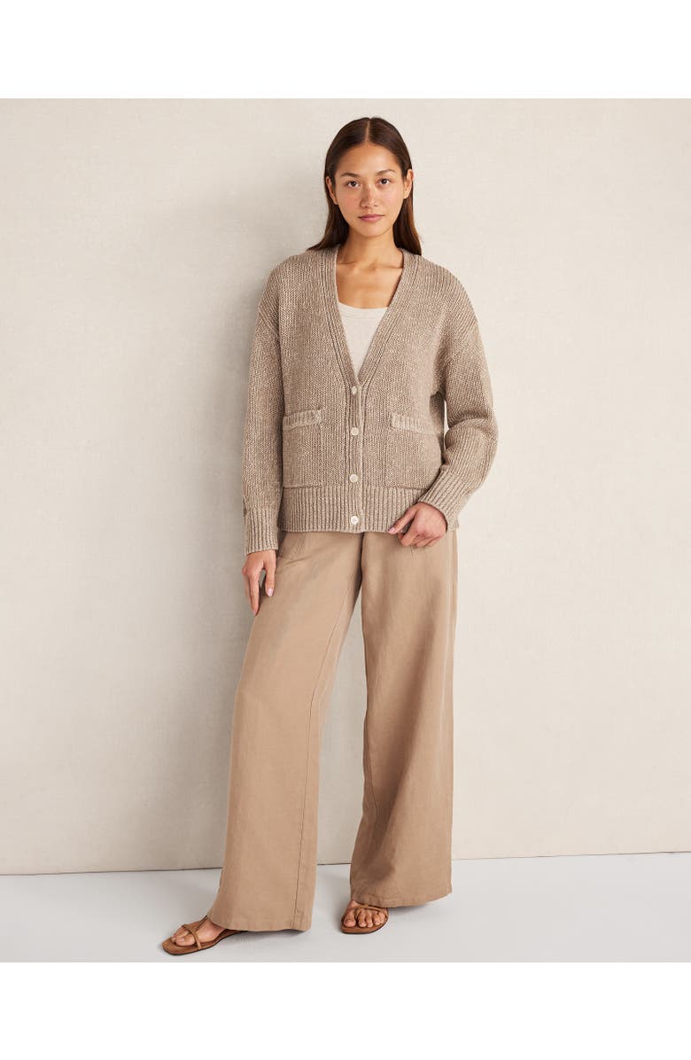 Haven Well Within Organic Cotton Linen Plaited V-Neck Cardigan, Main, color, Rope/ Pure Taupe