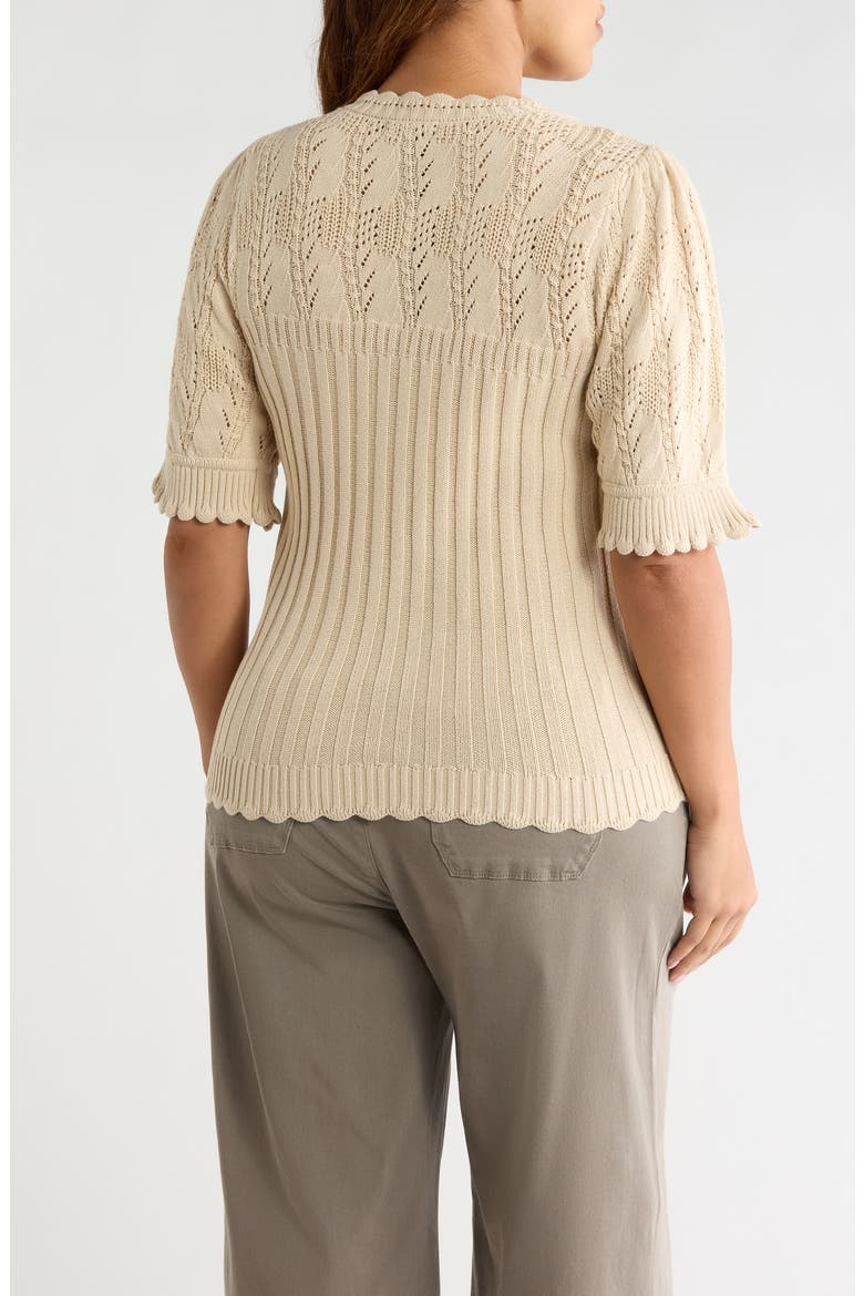 Frill Sleeve Mixed Stitch Cotton Blend Sweater, Alternate, color, DEEP MACADAMIA