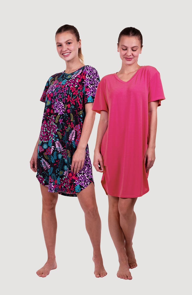 Natori 2-Pack Oversize Sleepshirts, Alternate, color, Black Floral/ Pink Assorted