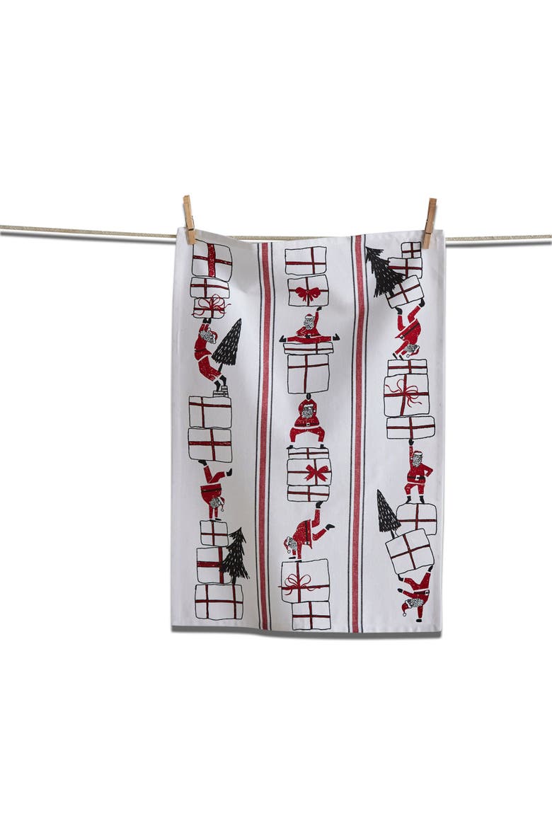 Oh What Fun Santa Dishtowel Red Cotton Kitchen Towel, Main, color, Red