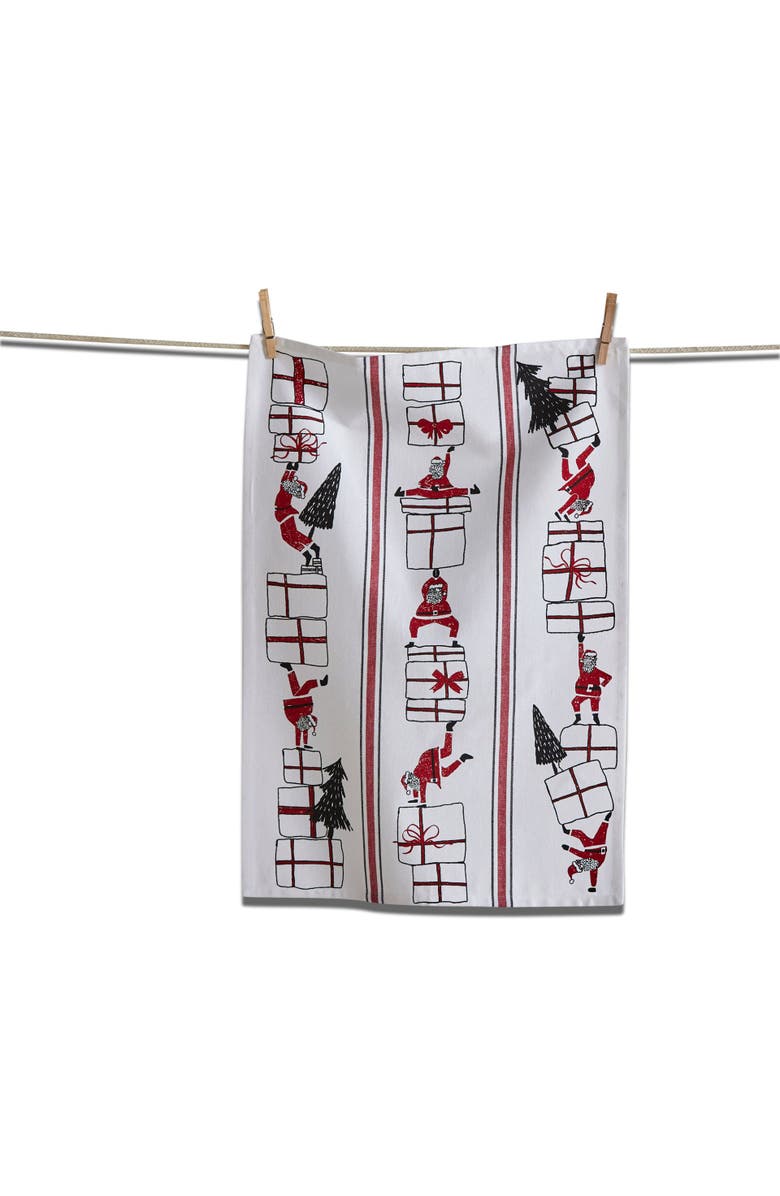 tag Oh What Fun Santa Dishtowel Red Cotton Kitchen Towel, Main, color, Red