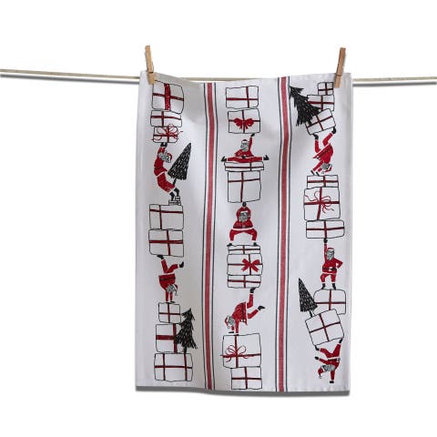 Oh What Fun Santa Dishtowel Red Cotton Kitchen Towel