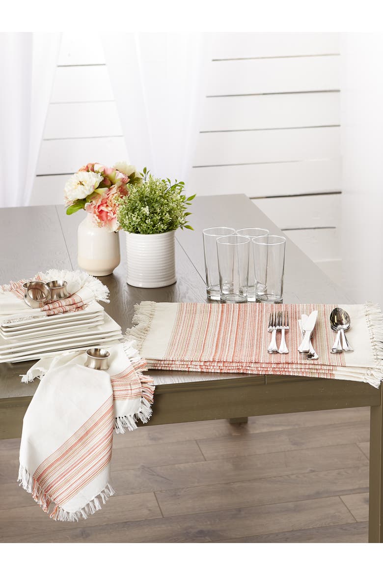 Striped Fringed Placemat Set/6, Alternate, color, Pimento