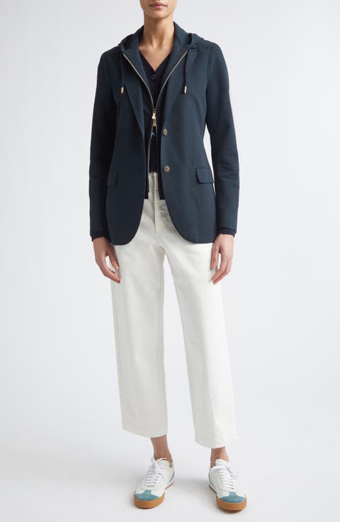 Cotton Blend Knit Blazer with Removable Hooded Bib