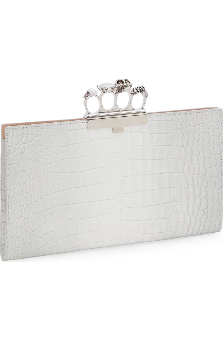 McQueen Jewelled Four-Ring Flat Pouch Ombré Croc Embossed Leather Clutch, Alternate, color,