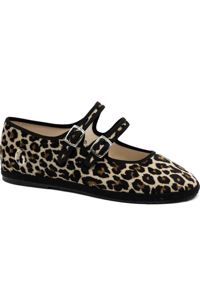 Gondolina Shoes Leopard Mary Jane Double Lace Ballet Flats, Main, color, Animalier