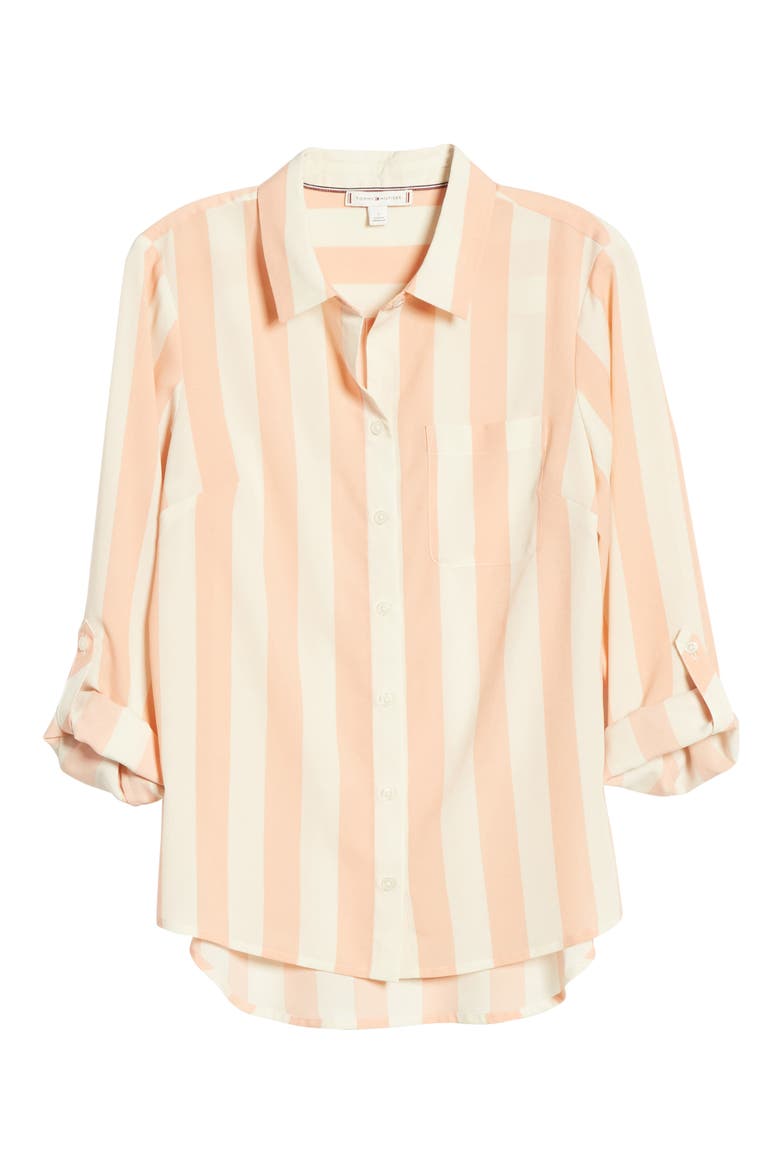 Lawn Stripe Button-Up Shirt, Alternate, color, LAWN STRIPE- PEARL IVORY/ PINK
