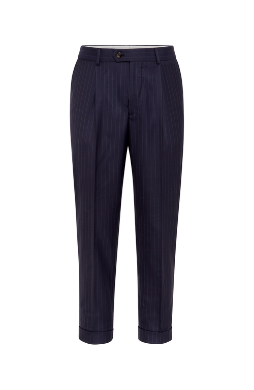 Brunello Cucinelli Chalk Stripe Trousers In Navy Blue